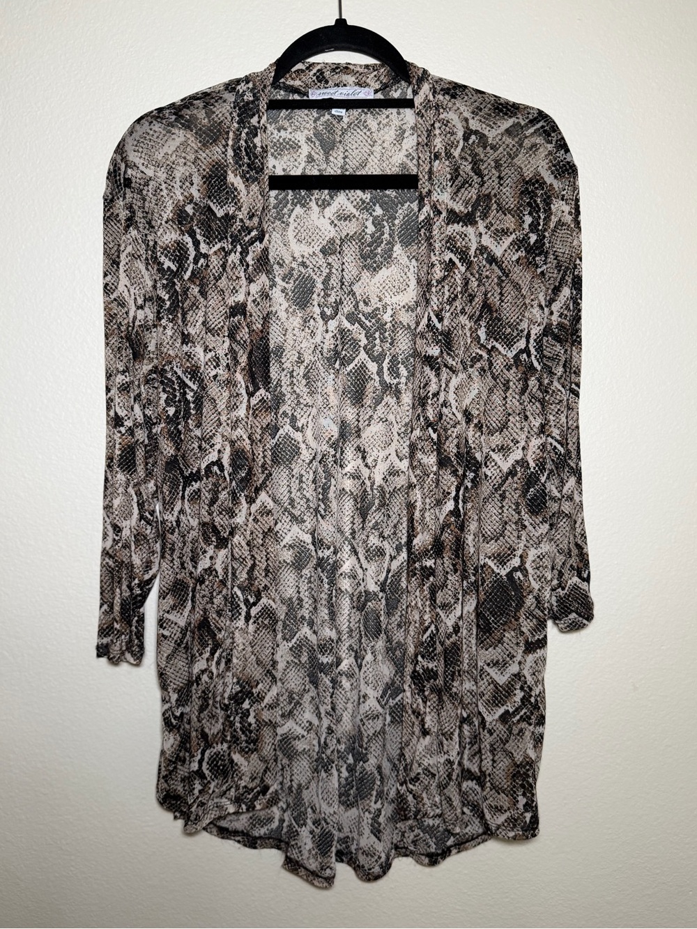 Y2K Sweet Violet Mesh Sheer Snakeskin Animal Print Half Sleeve Open Cardigan